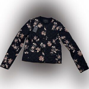 NWT Lucky Brand Black Floral Quilted Blazer.  Women XS